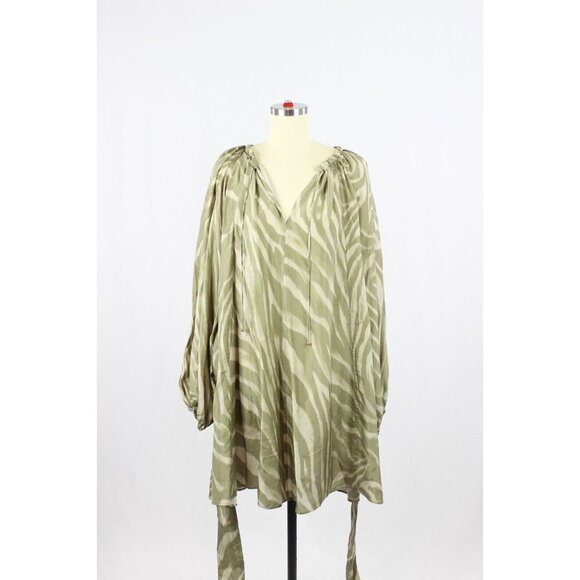 BANANA REPUBLIC Reverie Green Zebra 100% Silk Blouson Flowy Tent Dress, Size M - Picture 7 of 14